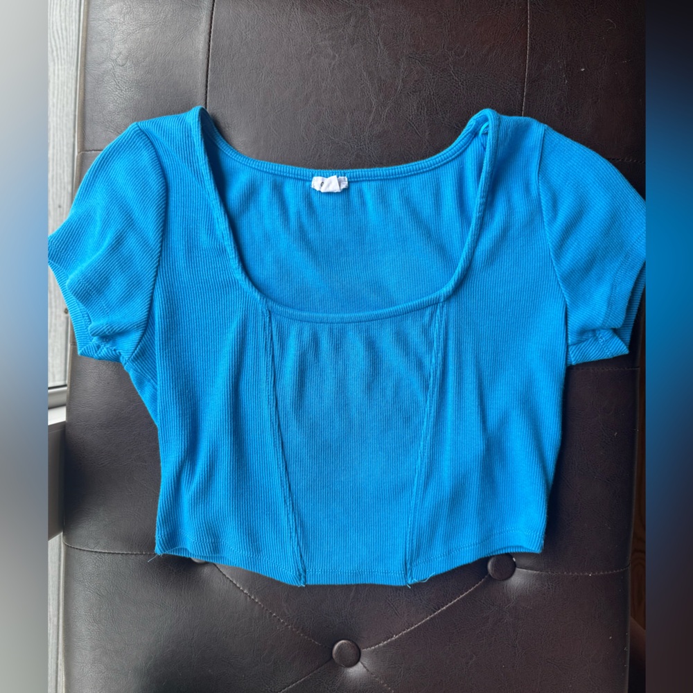 Garage Bright Blue Ribbed Top
